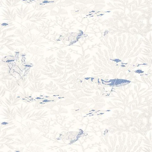 Atlantide - Blanc / bleu outremer tapéta