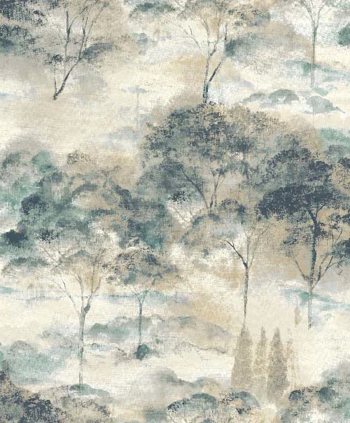 Sila - Beige mastic / bleu paon tapéta